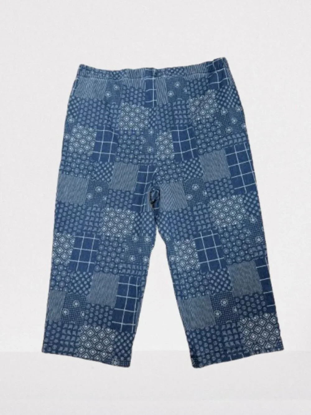Lands' End NWOT Bandana Patchwork Sport Knit Capri Pants Size LT/14-16